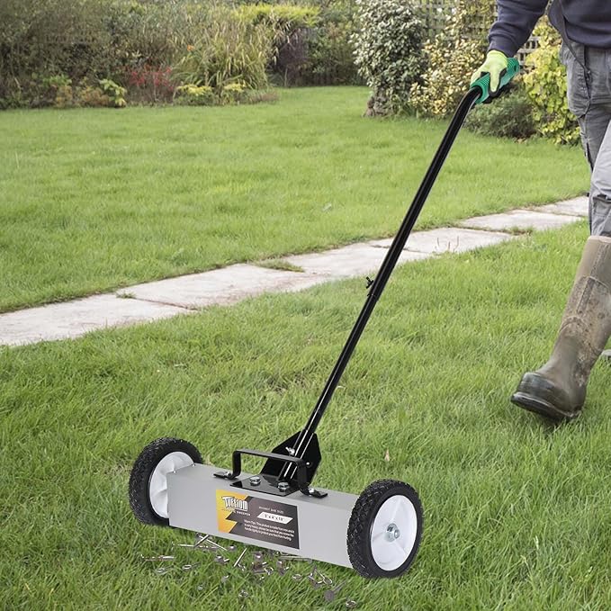 TUFFIOM 18'' Rolling Magnetic Pick-Up Sweeper |45-LBS Capacity, with Quick Release Latch & Adjustable Long Handle, for Nails Needles Screws Collection