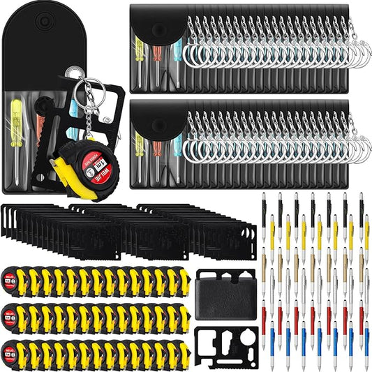 168 Pcs Mini Tape Screwdriver Keychain Set Valentine's Day Men Gifts Bulk Employee Appreciation Gift Bulk Multitool Pen Card for Adult Tool Party (Multicolor)