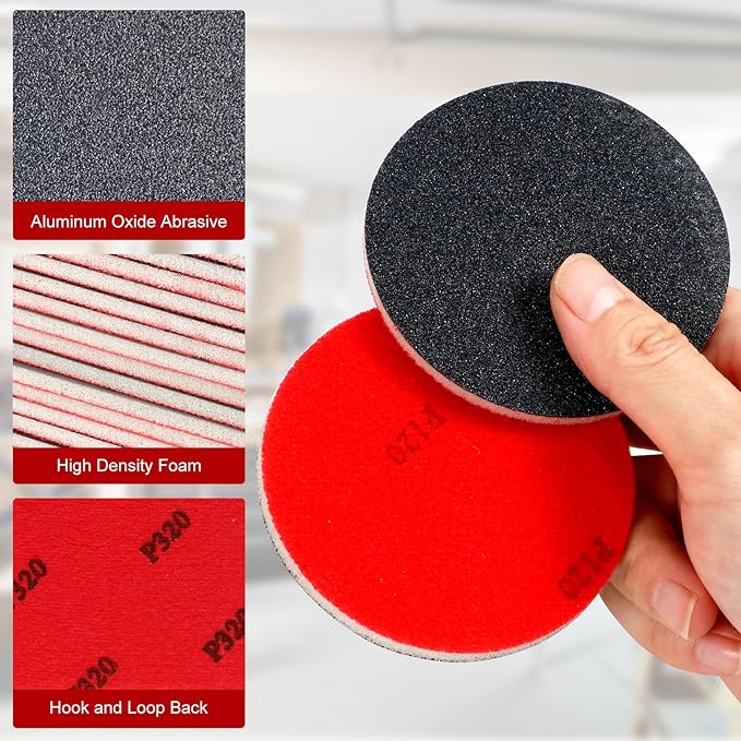 48 Pcs 3 inch Round Sanding Sponge 800-1000 Grit Sandpaper Assortment, Washable & Reusable Foam Sanding Pads for Wood, Metal, Hook and Loop Sanding Discs