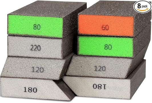 8 Pack Sanding Block, Single & Dual Angle Sanding Sponge Washable and Reusable Sanding Block for Wood Drywall Metal Glasses 60/80/120/180/220 Grit Sandpaper Block 2-3/4" 횞 5"