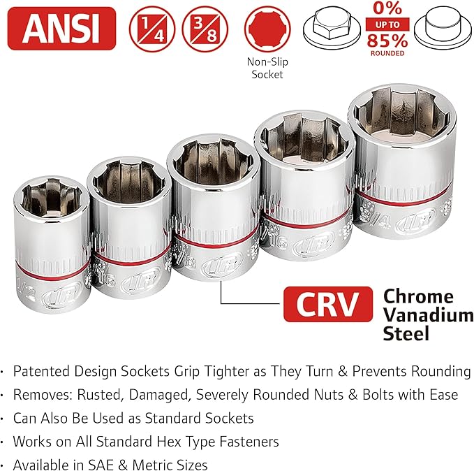 Ingersoll Rand 101 Pc. 1/4 & 3/8" Dr. Master Non-Slip Socket & Bit Set, Industrial Grade S2 Alloy Steel Bits W/ Mirror Polished CR-V Sockets, Premium Knurling and Heavy-Duty Portable Storage Case
