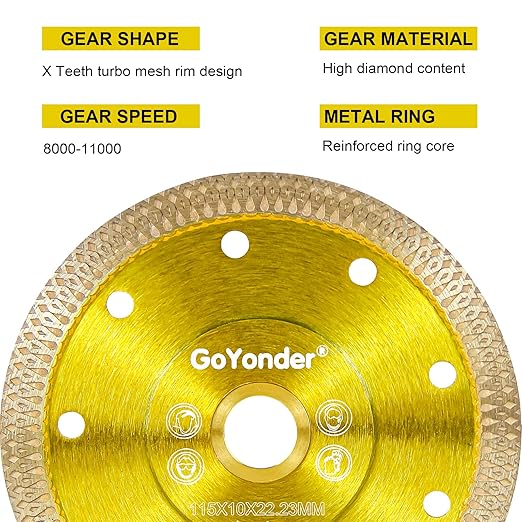 GoYonder Super Thin 4.5" Grinder Blades Tile Blade, Diamond Saw Blade for Cutting Porcelain Tiles Granite, 115mm Tile Cutting Blade for Angle Grinder (4.5"-115mm(Golden))