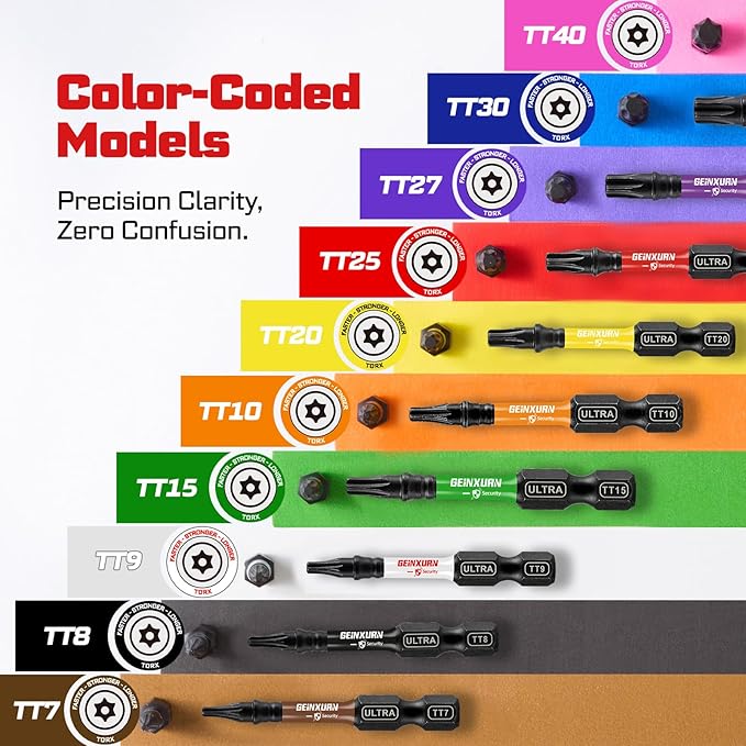 Impact Security Torx Screwdriver Bits Set,26Pcs 1??2?쒶agnetic竊늇T7-TT40竊뎂2 Steel Multi Star Driver Bits and 1Pc Bit Holder with Color Coded Base