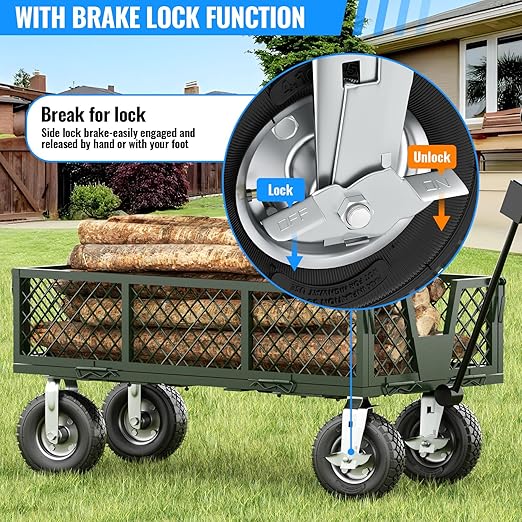 10 inch Casters Wheels, Heavy Duty Casters Set of 4 Load 1300lbs with Brake, Locking Swivel Plate Caster, Industrial Castor Wheels for Workbench, Cart, Trolley, Wagon and Shelves