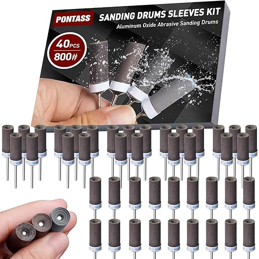 800 Grit 40 Pcs Sanding Drums for Dremel Rotary Tools Accessories, Sanding Bits Kit for Dremel Sanding Bands with 1/8 inch Shank, Sandpaper Sticks Set for Plastic Wood Metal Grinding Polishing