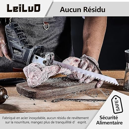 LEILUO 12-Inch Frozen Meat Bone Cutting Reciprocating Saw Blades 5 Piece Stainless Steel Sawzall Blades with Storage Box