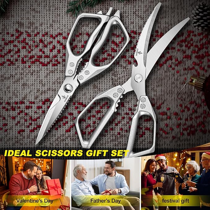 Heavy Duty Kitchen Scissors Set, Stainless Steel Kitchen Shears for Meat, Poultry & Seafood, Dual-Purpose Cooking Scissors for Food Prep, Dishwasher Safe