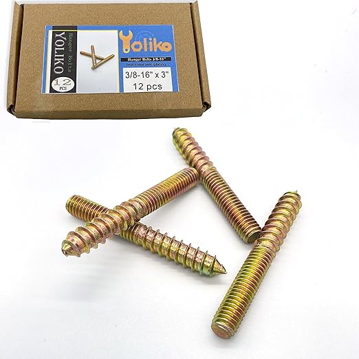 12 Pack 3/8-16 x 3 Inch Hanger Bolts 3/8-16" Double Headed Bolts 3/8 Wood Dowel Screw Self-Tapping Screw Hanger Bolts for Furniture Double Head Threaded Rods Bolt 75mm Length