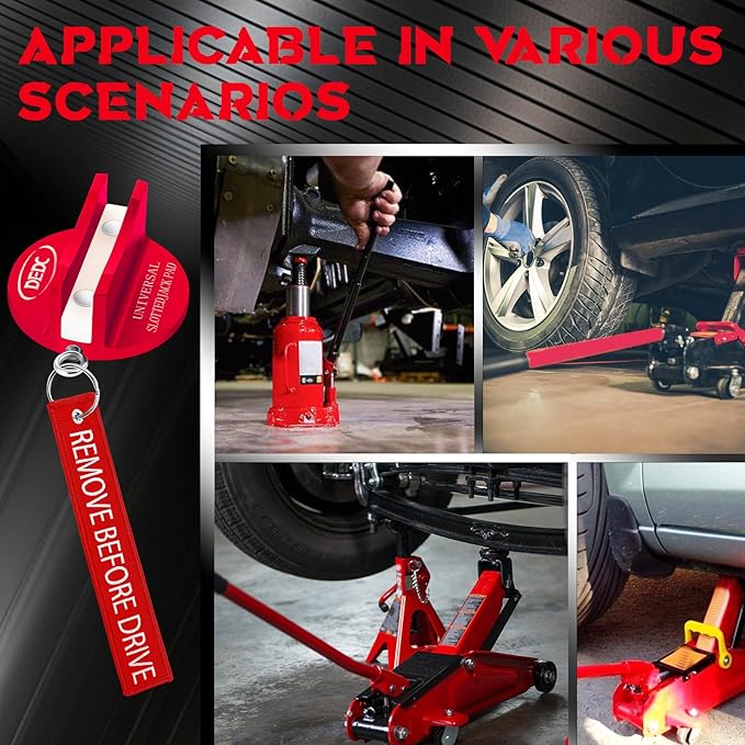 DEDC Universal Aluminum Grooved Magnetic Jack Pad Red 1 Pc, Jacking Puck Pinch Weld Frame Rail Adapter with 1 Reminder Streamer, Car Accessories for Men