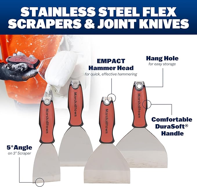 MARSHALLTOWN Stainless Joint Knife Tool Kit, Steel Drywall Finishing Tools, DTKJNT1
