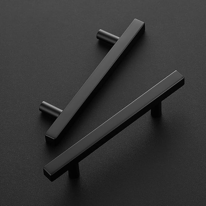 Ravinte Black Cabinet Handles 5 Pack 4 inch Matte Black Square Cabinet Pulls Kitchen Hardware 6-3/8 Inch Overall Length Kitchen Drawer Pulls