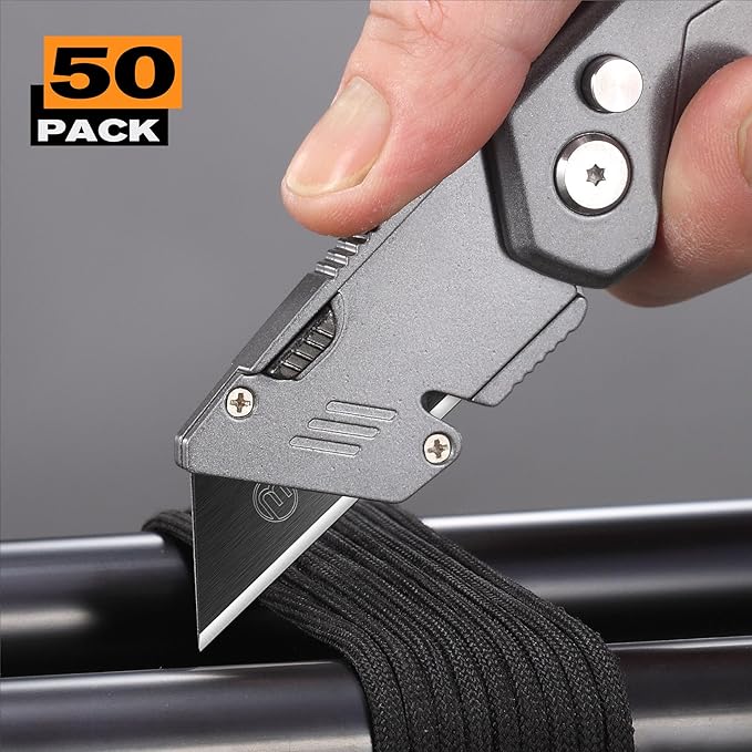 50-Pack Utility Knife Blades, Blackened SK-2 Razor Blades for Box Cutter Utility Knife, Never Rust Design, Extra Durable