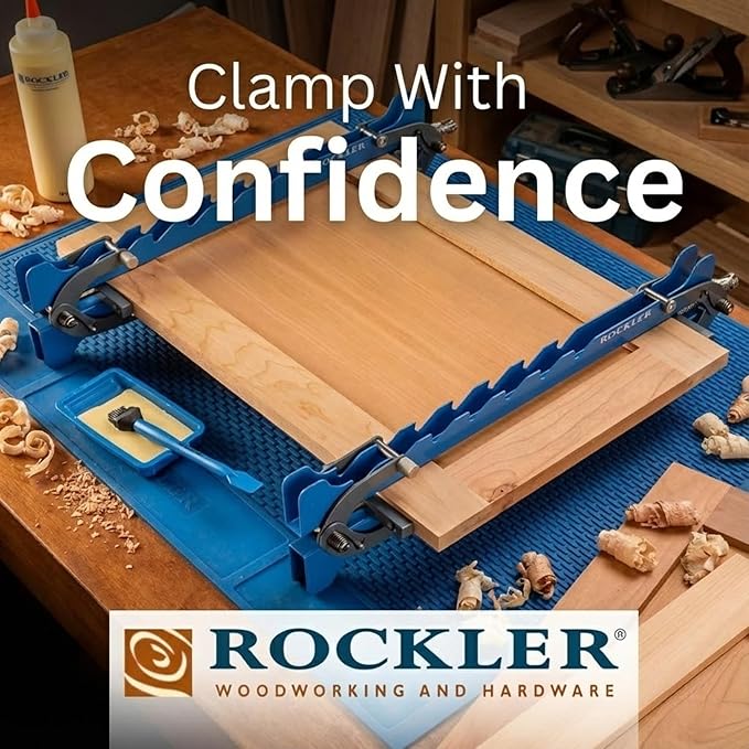 Rockler Mini Deluxe Panel Clamps (2-Pack) - Powerful Four-Way Pressure Cabinet Clamps - Sawtooth Pattern Mini Clamp Set w/Clamp Rails, Storage Rack & More - Great for Small Panel, Cutting Boards