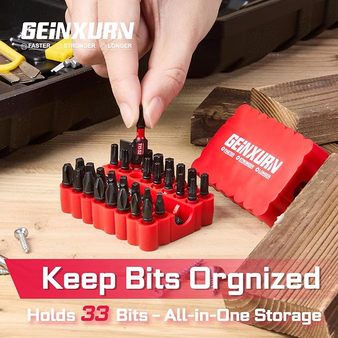 Impact Screwdriver Bits Set, 33 Pieces 1?쒶ulti Head Magnetic S2 Steel Driver Bits PH/SQ/Torx/Slotted With Red Soft Base