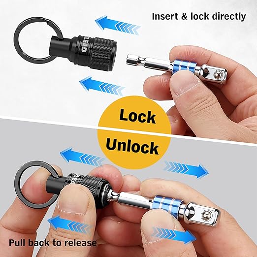 ELEAD 6-Piece Bit Holder Key Chain, 1/4 inch Black Hex Shank Bit Holders, Quick Release Design with Keychain Carabiner for Nut Driver, Screwdriver & Drill Bits, Tools Gifts for Men