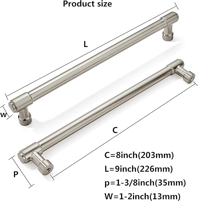 khtumeware 6 Pack Brushed Satin Nickel Cabinet Pulls 8 Inch(203mm) Hole Centers Kitchen Cabinet Handles Cabinet Hardware Kitchen Handles for Cabinets Cupboard Handles Drawer Pulls