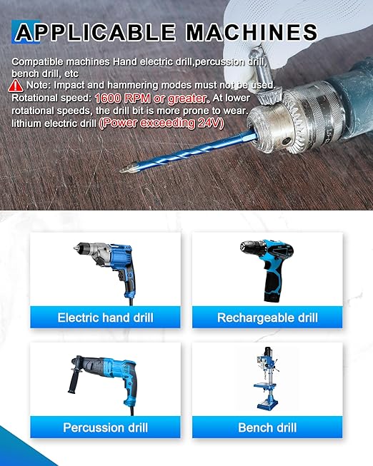 Serrated Carbide Masonry Drill Bit Set 1/4"*10 - Wood Drill Bits for Wood/Plastic/Masonry/Ceramic Tile Hex Shank Drills