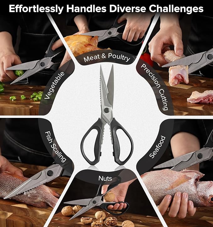 XINZUO Multi-Purpose Kitchen Shear,4Cr13 Stainless Steel Kitchen Scissors For Food(Meat/Herbs/Poultry),Black Titanium Plating,With Pa6 Nylon Reinforced With Glass Fiber Handle