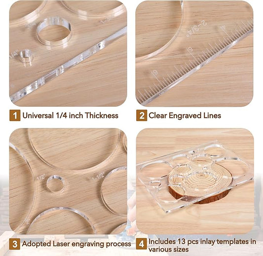 Router Templates for Woodworking,Router Jig Circle Inlay Templates Decorative,13-in-1 Router Templates(10 * 7.8 inches)