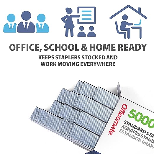 Officemate Standard Staples, 10 Boxes of 5,000 (50,000 Total), 1/4??Full-Strip General Purpose Staples, Fits Standard Desktop and Office Staplers, 20-Sheet Capacity