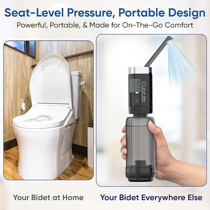 BIDET BUDDY짰 CubeJet Portable Bidet | Rechargeable Electric Travel Bidet for Travel, Camping & Home | Ultra High Pressure USB-C Hygiene Device with Seat-Bidet-Level Cleaning Power - Gold
