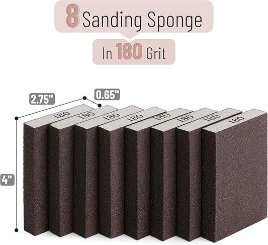 Bates- Sanding Sponge, 8 pcs, 180 Grit, Sandpaper Block, Sanding Blocks for Wood, Drywall Sanding Block, Drywall Sanding Sponge for Wood, 180 Grit Sanding Blocks Drywall, Sandpaper for Drywall Sponge