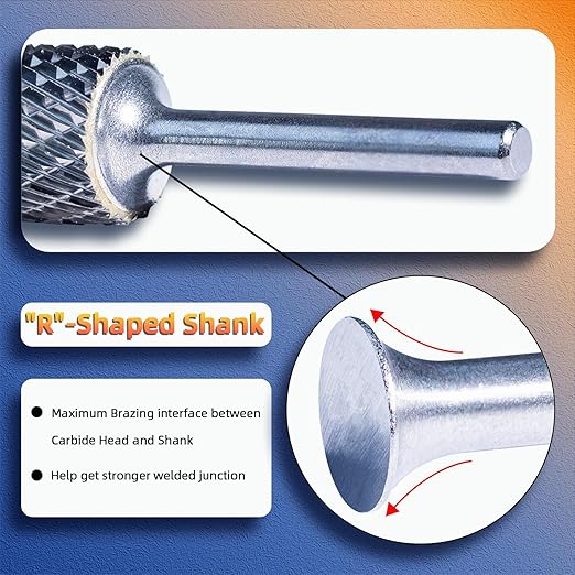 SF-3 Double Cut Carbide Rotary Files 3/8" Cutting Diameter 3/4" Cutting Length 1/4" Shank Carbide Burr Bits for Multi-Surface Grinding, 3D Carving & Complex Contouring