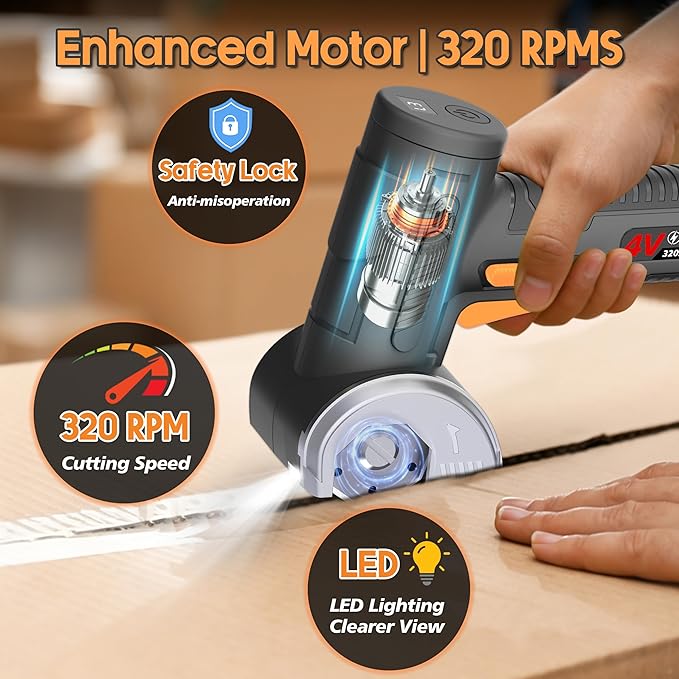 2026 Upgraded Cordless Electric Scissors - Larger 1.84" Tungsten Blade, Wider Opening, 320 RPM, 1/3" Max Thickness, 3-Speed & LED Display, Cardboard Cutter Designed for Cardboard box, Black