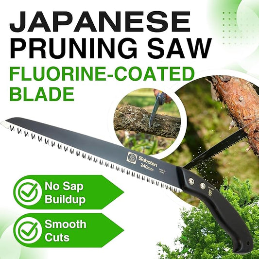 Saboten Japan 9.4" Japanese Pruning Saw ??Fluorine-Coated High-Carbon Steel Blade, Traditional Wooden Handle, Precision Pull Cut Tool for Branches ??forest Originals, Made in Japan