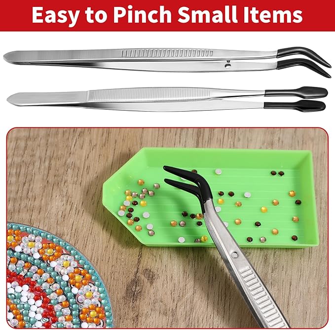 2Pcs Tweezers With Rubber Tips Silicone Tipped Tweezers Pvc Rubber Coated Tweezer Set Non Marring Tweezers Flat Tip Long Tweezer Stamp Coins Jewelry Crafts Industrial Electronic Tweezer Tools (Black)