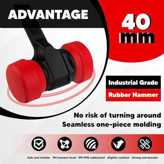 YIYITOOLS 40mm 2-Sided Soft Face Hammer,High Carbon Steel Forging,Double Face Installation Mallet with Non-Marring Solid PU Head,Shock-Absorbing Antislip Rubber Handle,for Sheet Metal,Flooring Install