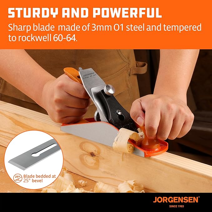 JORGENSEN No.4 10" Wood Planer, Hand Planer for Woodworking, Professional Smoothing Plane for Trimming, Craft - Hand Plane with Ductile Iron Body, Adjustable Cutting Depth