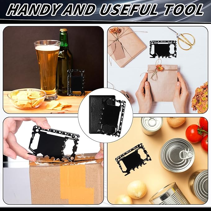 Cholemy 24 Pcs Credit Card Wallet Multitool 46 in 1 Metal Stainless Steel Survival Pocket Tool Bottle Opener Multipurpose Bulk for Husband Dad Men Christmas Birthday Gift, Black