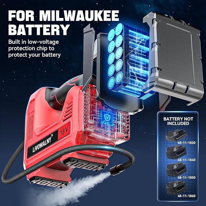 Cordless Tire Inflator Portable Air Compressor Tire Air Pump Compatible With Milwaukee 18V Battery- LIVOWALNY 160PSI Auto Pump with Digital Pressure Gauge for Car Tires, Bicycle, Balloons (No Battery)