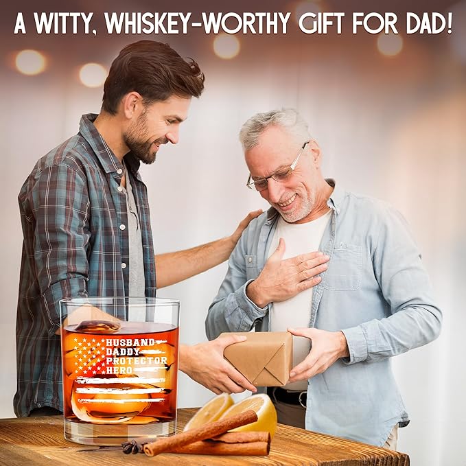 Christmas Birthday Gifts for Dad from Daughter Son Kids Wife - 11 oz Engraved Crystal Whiskey Glasses - Funny Father's Day Gifts for Grandpa, Husband Mens Birthday Gift Ideas