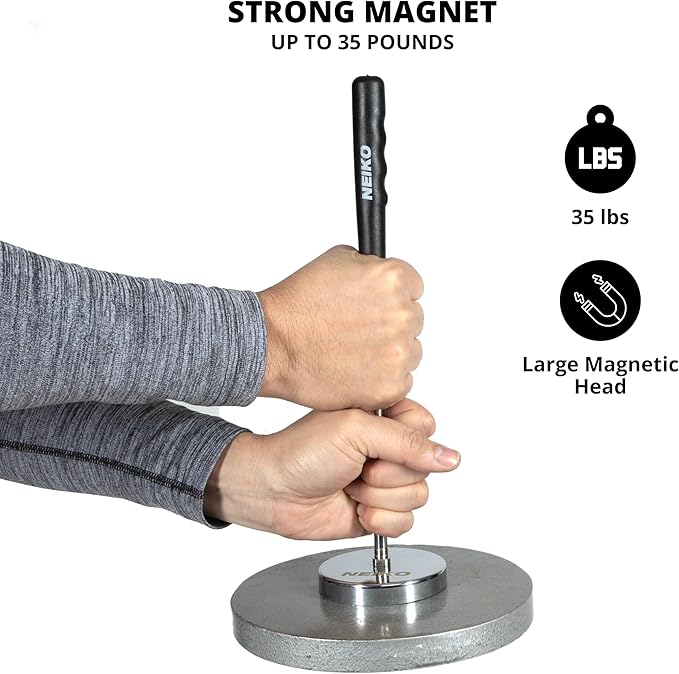 NEIKO 53426A 35LB Magnetic Pick Up Tool, Large Magnet with 3.3" Head, Extendable Magnetic Sweeper on a Stick up to 33.5 Inches, Nail Finder Pickup Tool, 5 Section Stainless Steel Shaft