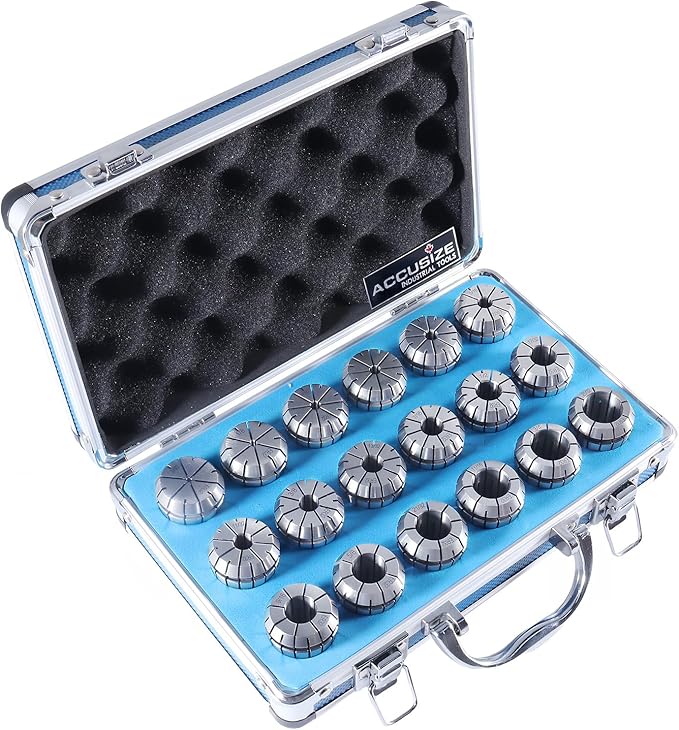 Accusize Industrial Tools - Precision ER32 Collet Set, 18 Pcs, Sizes 3/32'' to 25/32'', High Accuracy, Durable Storage Box, 0223-0880