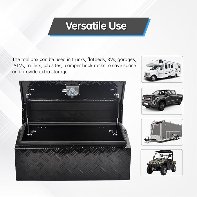 30 Inch Aluminum Truck Tool Box竊똇eavy Duty Truck Bed Tool Box Storage Organizer with T-Handle, Black (30'' x 13.2'' x 13.5'')
