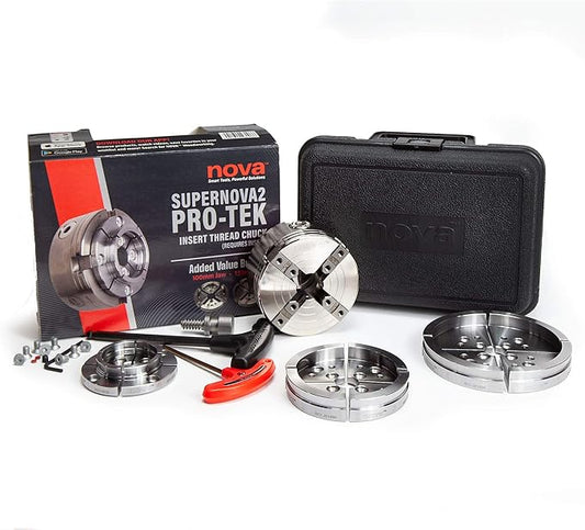 NOVA 23108 SUPERNOVA2 Insert-Type, Nickel-Plated Wood Lathe Chuck, with Laser Etched Precise Jaw Set Bundle, 6 Point Star Fasteners and Travel Case