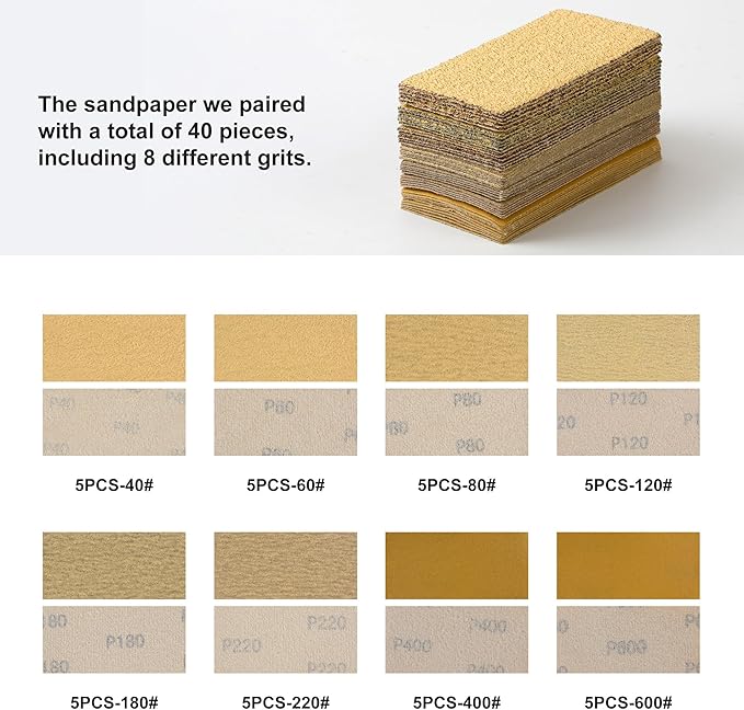 56 PCS Hand Sanding Block Set Include 16 PCS Contoured Profile Sander Block and 40 Sheet Sandpaper Interchangeable Assorted Convex & Concave Shapes Used for Woodworking Furniture, Auto Paint