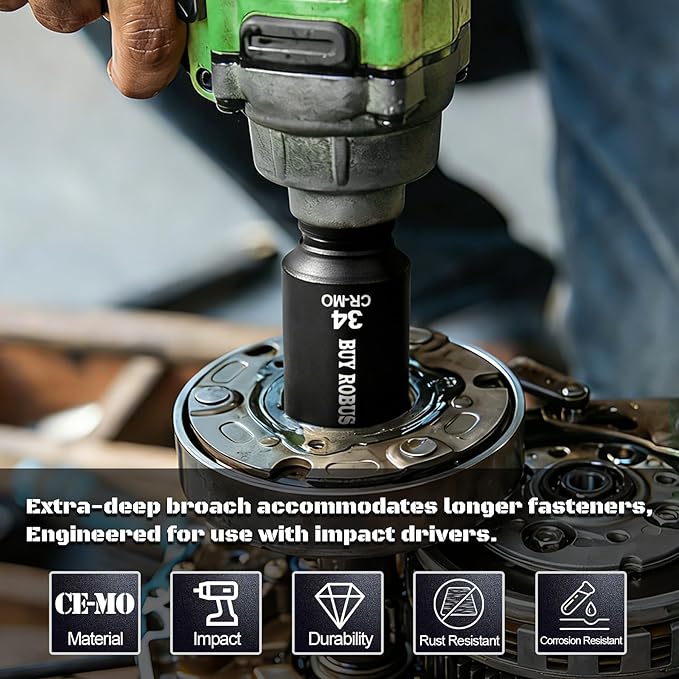 1/2 Drive Deep Axle Nut Impact Socket Set,12 Point Socket Set Metric, CR-MO, 30mm, 32mm, 34mm, 36mm, 4-Piece 1/2" Heavy Duty Socket Set (12 point can also be used at 6 point)