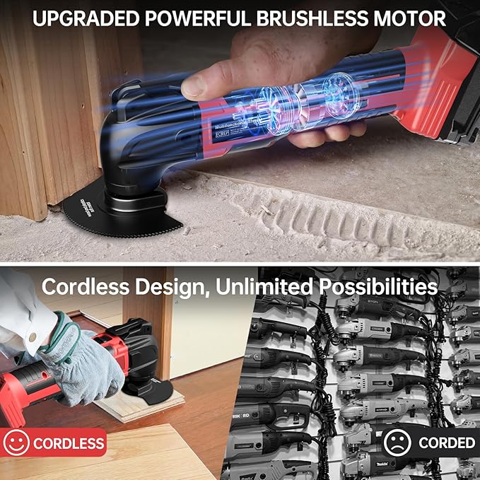 Cordless Oscillating Tool for Milwaukee 18V Battery, Oscillating Multi Tool Kit with Auxiliary Handle, 6 Variable Speed, Oscillating Saw for Scraping, Sanding, Cutting Wood (Battery Not Included)