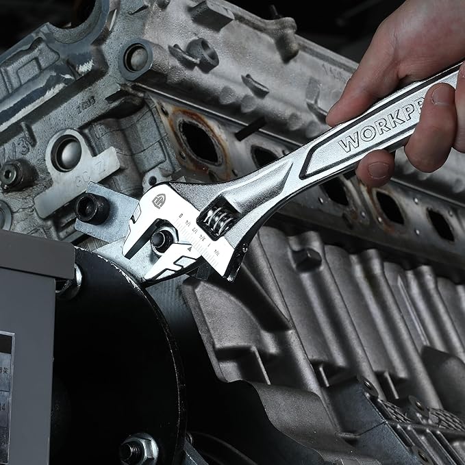 WORKPRO 2-piece Adjustable Wrench Set, 6-Inch & 10-Inch Black Oxide Wrenches, Cr-V Steel, Wide Jaw Wrench with Metric & SAE Scale, good for Home, Garage, Workshop