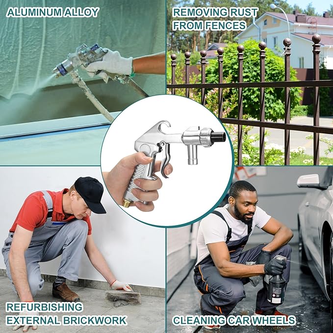 7 Pcs Sand Blaster Gun Kit 1 Pair Rubber Sandblaster Gloves Siphon Sandblaster Kit Sandblasting Gloves for Removing Rust Abrasive Blaster Sandblasting Cabinet