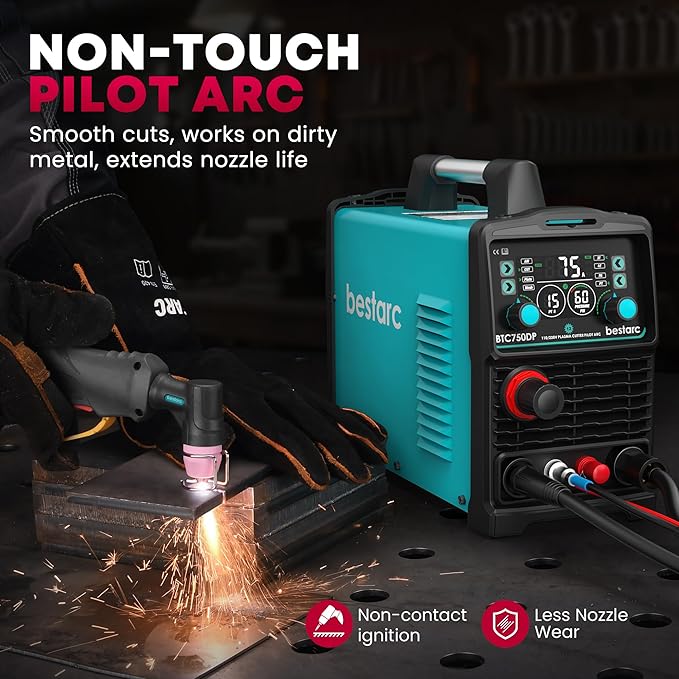 bestarc Plasma Cutter, [Pilot Arc][Large LED Display][Air Sensor] 75A bestarc Plasma Cutter Machine 110/220V Dual Voltage, 1/2 Inch Clean Cut 1.2 Inch Max Cut, Post Flow Mesh, 2T/4T for Beginners DIY
