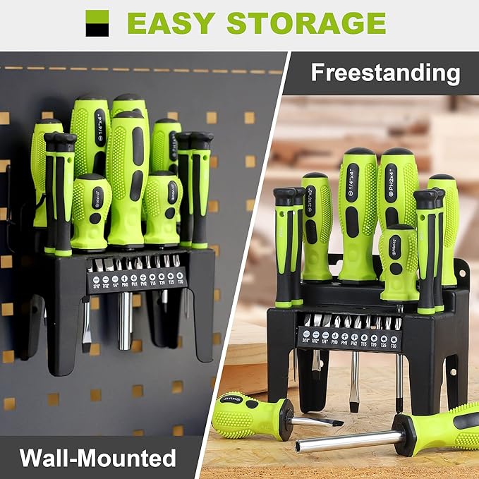 FASTPRO 21-Piece Magnetic Screwdrivers Set with Organizer Rack, Slotted Phillips Screwdrivers and Precision Screwdrivers, Repair Tool Kit for Home, Green