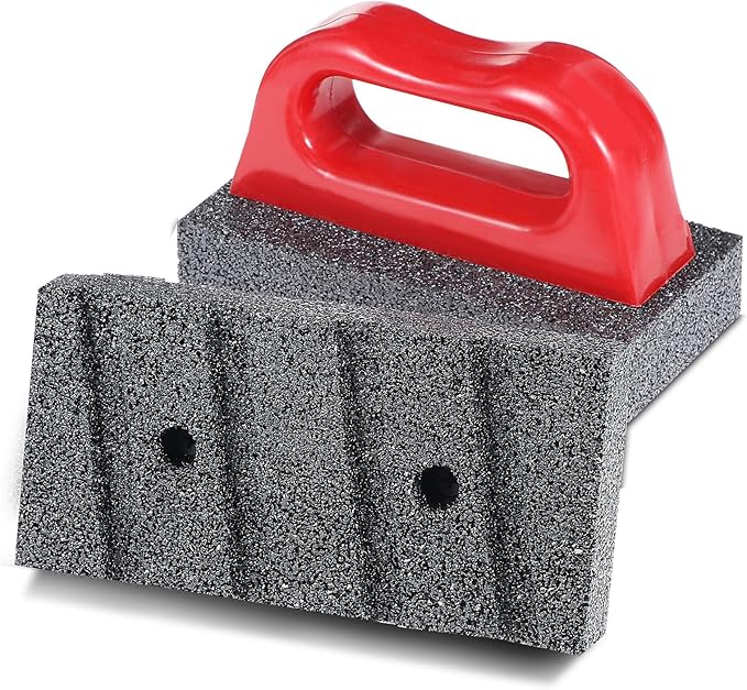 Red Rub Brick with Handle, Fluted 20-Grit Carbofrax Surface Concrete Tools Masonry Tools Smoothing Cleaning Removing Marks Tool (1 Pcs)