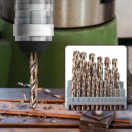 29Pcs Cobalt Drill Bit Set (1/16''-1/2''), M35 High Speed Steel, Twist Jobber Length for Hardened Metal, Stainless Steel, Cast Iron, Wood, and Plastics, with Metal Index Storage Box