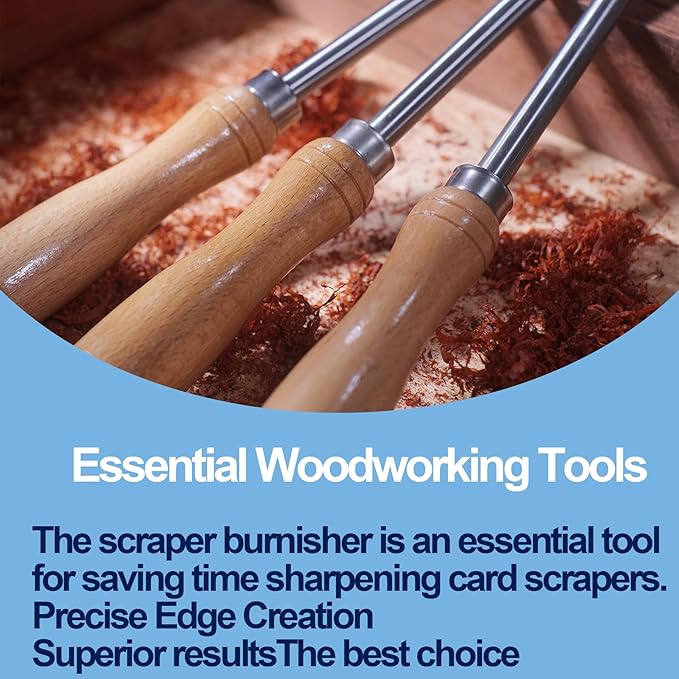 Cabinet Scraper Burnisher Tool,Scraper Burnisher for Creating Sharp Burrs and Honing Card Scrapers,with high-quality wooden handle and Super Hard High Speed Steel Rod