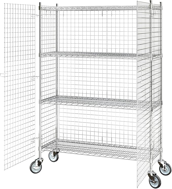 Commercial Grade NSF Listed Metal Wire Mesh Storage Chrome Mobile Security Cage Kit, 18" x 48" x 70", Perfect for Warehouse, Grocery Store, Restaurant, Dishroom